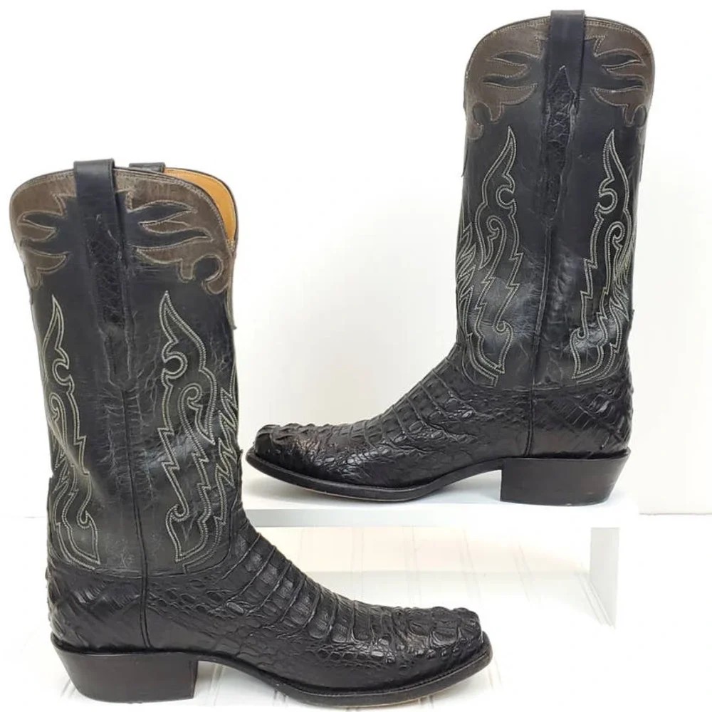 Lucchese  10D Custom Hornback Caiman Burnished Mad Dog Goat Shaft Cowboy Boots - Picture 3 of 13